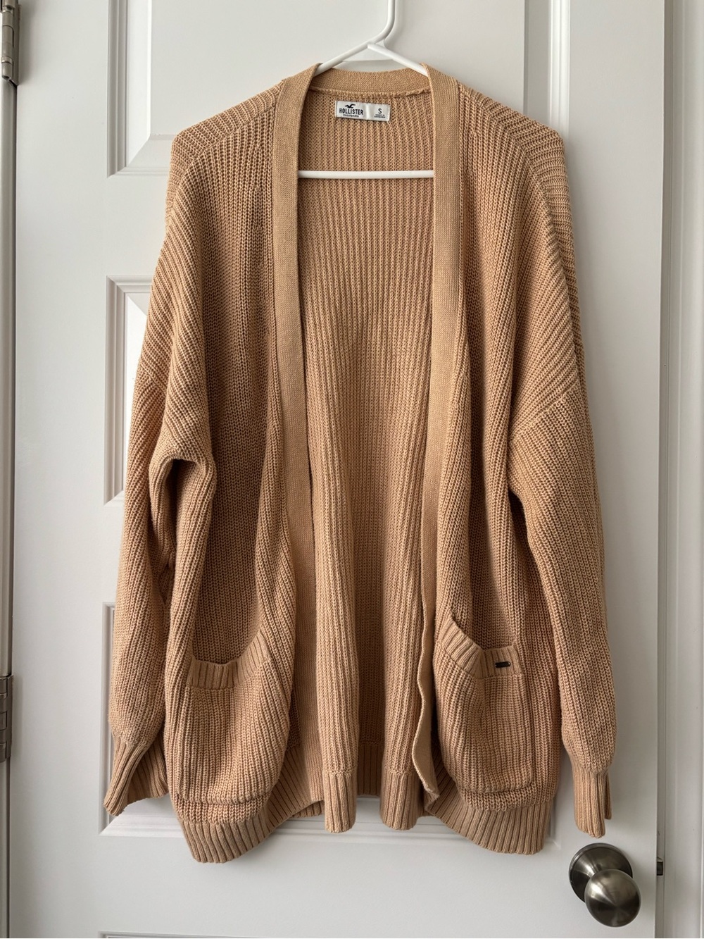 Hollister Beige Open-Front Ribbed Cardigan Sweater S